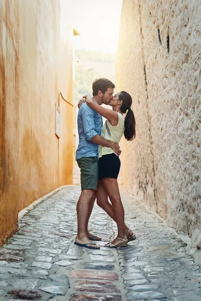 Just Couldnt Wait Any Longer Kiss Affectionate Couple Kissing — Stockfoto
