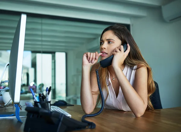 Sometimes Anxiety Gets Best Her Young Businesswoman Biting Her Nails — Foto de Stock