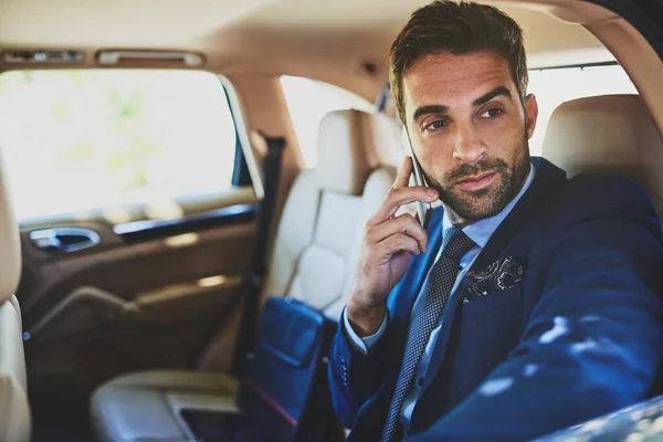 Making Business Calls Confident Young Businessman Talking His Cellphone While — Fotografia de Stock