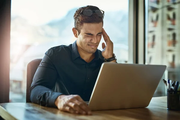 All Work Giving Bad Migraine Young Businessman Looking Stressed Out — Stockfoto