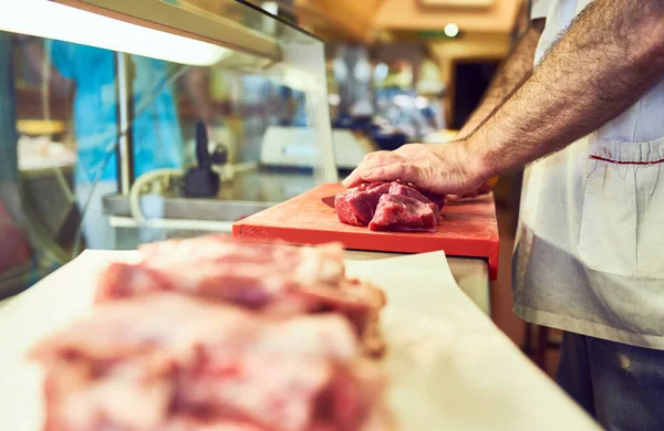 Meat Meat Man Must Eat Butcher His Store — Stockfoto