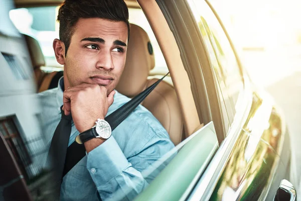 Hope Traffic Doesnt Make Late Work Young Businessman Looking Worried — 스톡 사진