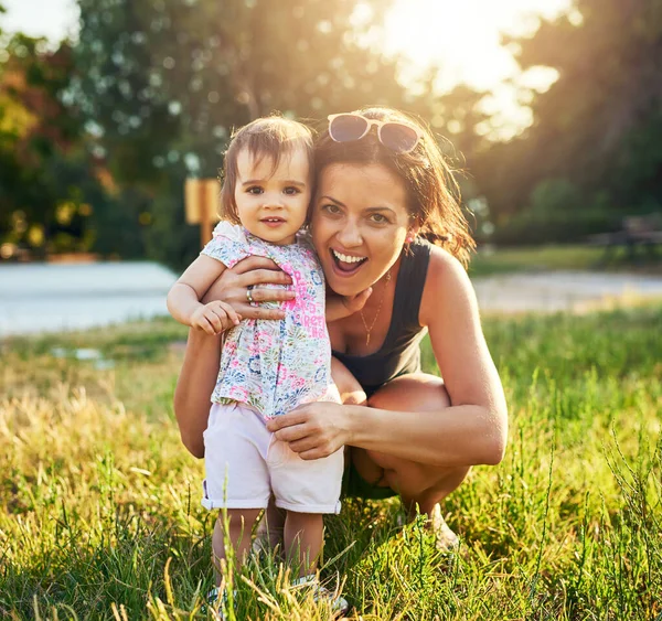 Tiny Bundle Joy Young Mother Her Little Girl Outdoors — Stock Fotó