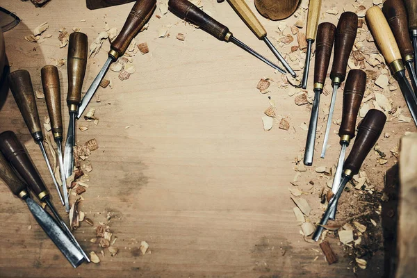 The tools to that help turn wood into art. the inside of a craftsmans workshop