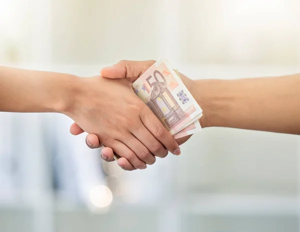 Money Exchange Deal Trade Handshake Hands Giving Cash Banker Financial — Foto de Stock