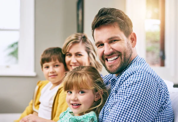 All Love Happiness Family Sitting Sofa Home — Fotografia de Stock