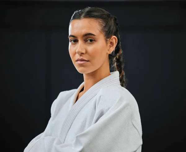 Karate Judo Taekwondo Woman White Kimono Martial Arts Jiu Jitsu — Fotografia de Stock
