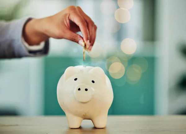 Saving Investment Future Hand Putting Coin Piggy Bank Money Growth — Foto de Stock