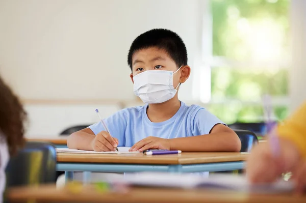 Face Mask Protect Covid Pandemic Creative School Student Learning Class — 스톡 사진