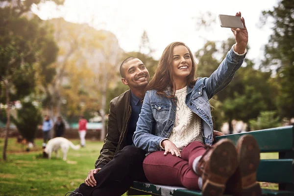 Make Sure You Get Background Too Cheerful Young Couple Sitting — Foto Stock