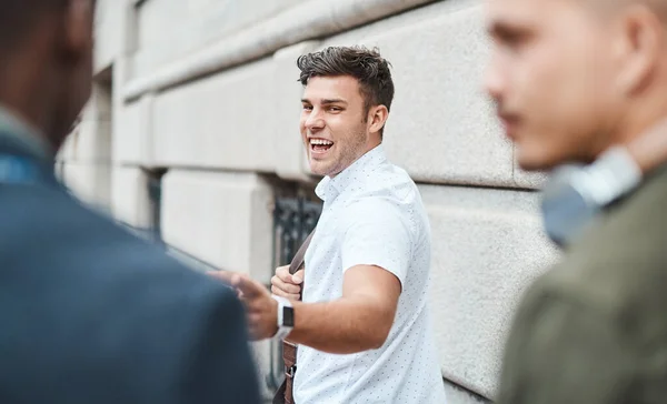 Startup Entrepreneur Feeling Happy Excited While His Team Looking Opportunity — Stock Photo, Image
