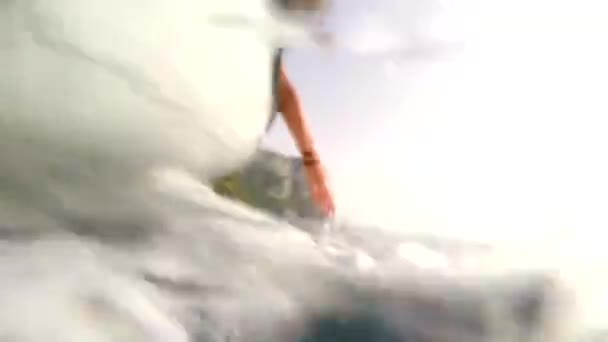 Underwater Travel Fun Woman Hand Boat Ride Touching Feeling Fresh — Stockvideo