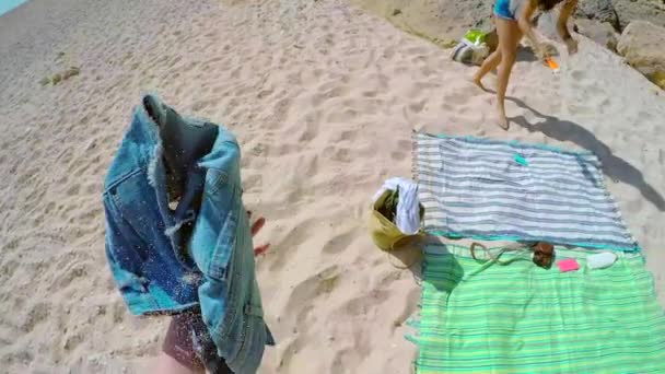 Woman Bikini Walking Clear Blue Water Tropical Island Summer Vacation — Stok video