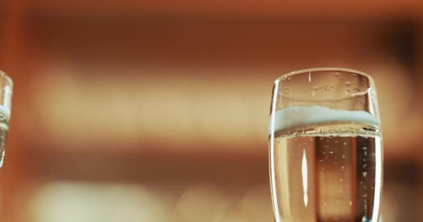 Champagne Glasses Toast Romance Celebration Alcohol Restaurant Birthday Anniversary Special — Vídeos de Stock