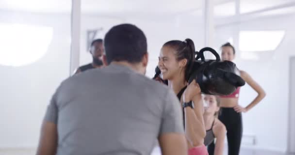 Fit Excited People Giving High Five Workout Celebrating Fitness Goal — Stock videók