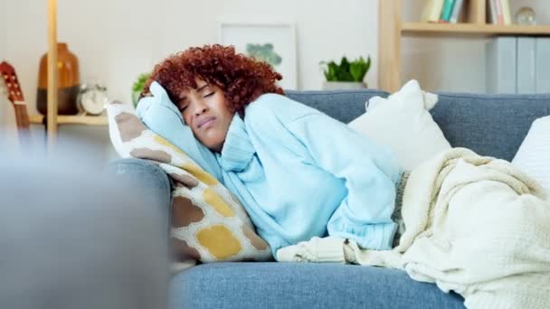 Stomach Pain Period Menstruation Cramp Sick Ill Unhappy Woman Diarrhea — Vídeo de stock