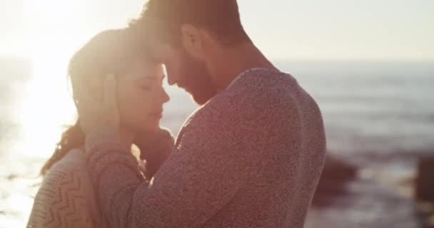 Romantic Love Hugging Young Couple Sharing Loving Sweet Moment Spending — Vídeo de Stock
