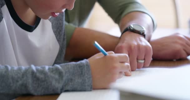 Father Helping Son School Homework Homeschool Work Education Test While — Vídeos de Stock
