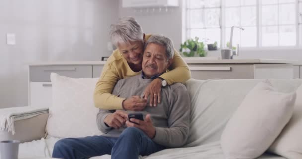 Happy Loving Relaxing Couple Checking Phone Messages Browsing Internet While — Video