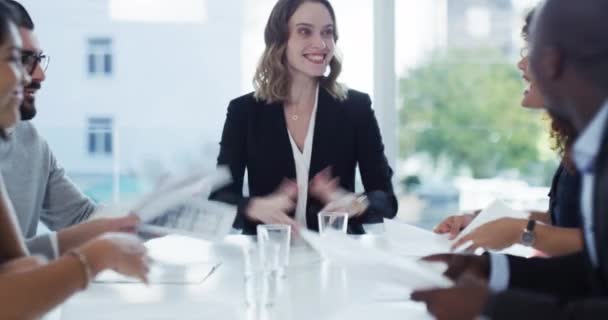 Teamwork Winning High Five Given Colleagues Celebrating Successful Business Deal — Stockvideo