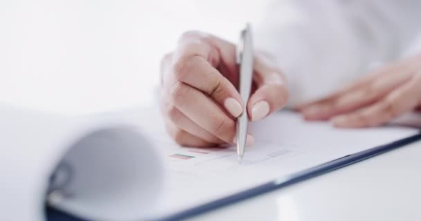 Doctor Hands Writing Paperwork Signing Prescription Approving Medication Clinic Surgery — Video