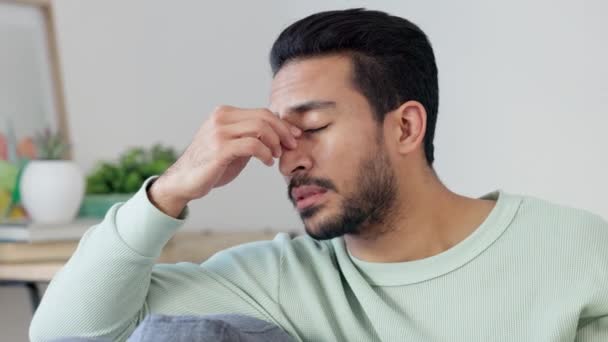 Stressed Sad Anxious Man Headache Grief Breakup Problem Feeling Loss — Vídeos de Stock