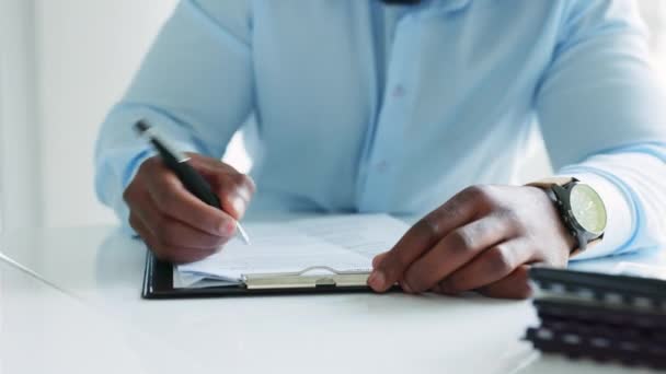 Writing Hands Paper Work Man Applying Finance Home Loan Mortgage — Vídeos de Stock