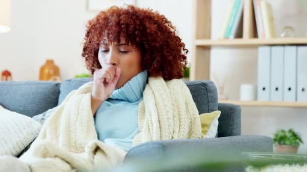 Sick Coughing Sneezing Woman Feeling Ill Tired Flu Cold Covid — Vídeos de Stock