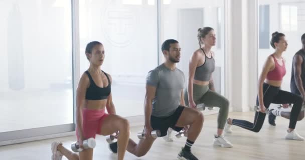 Group Fit Active Athletic Diverse People Exercising Together Health Club — Video Stock