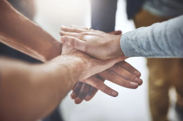 Lets Team Closeup Shot Group Unidentifiable Businesspeople Joining Hands Together — Fotografie, imagine de stoc