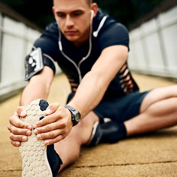 Training Become Top Athlete Sporty Young Man Stretching Run Outdoors — Fotografia de Stock