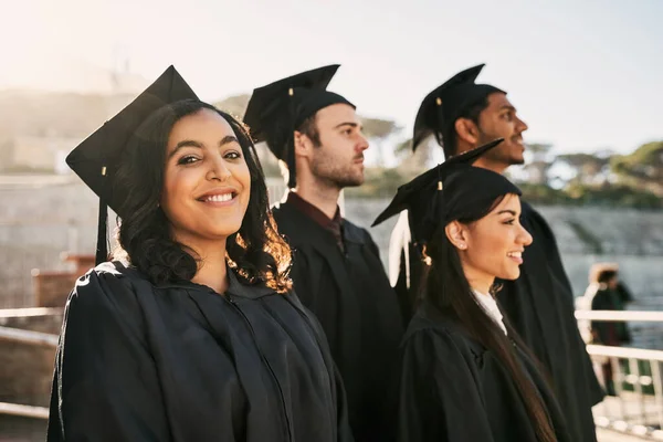 Weve Been Anticipating Day Its Finally Here Group Students Standing — Stok fotoğraf