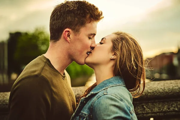 Very Much Love Loving Young Couple Sharing Kiss While Out — Photo