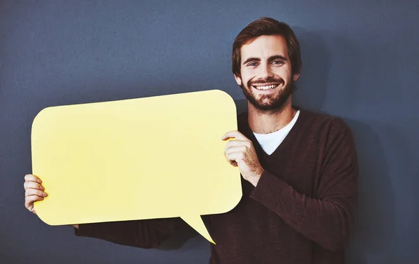 Every Thought Counts Studio Portrait Young Man Holding Speech Bubble — 图库照片