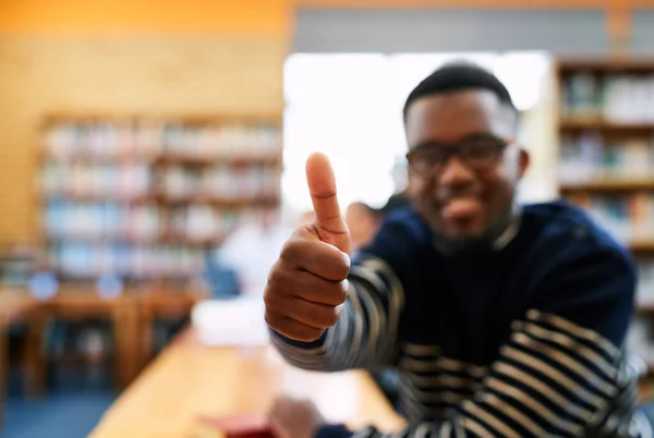 Feeling Positive Future Cropped Portrait Student Showing Thumbs While Sitting — Stock Fotó