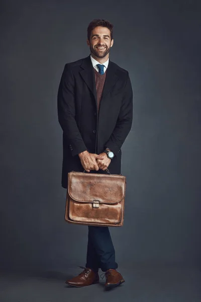 Ready Anything Style Studio Portrait Stylishly Dressed Young Man Carrying —  Fotos de Stock