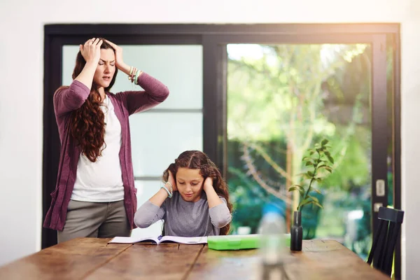 Just Cant Seem Figure Out Answer Young Girl Doing Homework —  Fotos de Stock