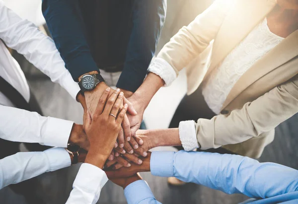 Working Unity Group Unrecognisable Businesspeople Joining Hands Together Unity Office — Stock Photo, Image