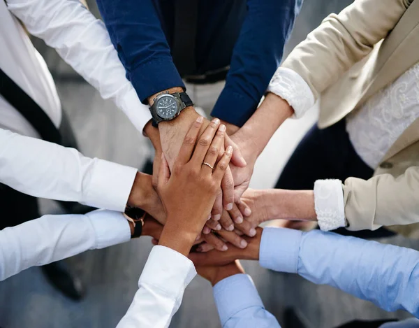 Together Unit Group Unrecognisable Businesspeople Joining Hands Together Unity Office — Stock Photo, Image
