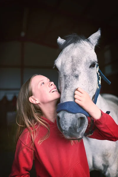 Feel Going Ride Teenage Girl Bonding Her Horse — Stock Photo, Image