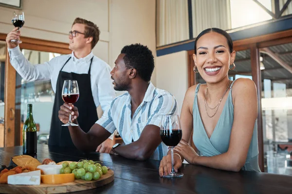 Couple Chef Glass Red Wine Alcohol Happy Drinking Portrait Luxury — Fotografia de Stock