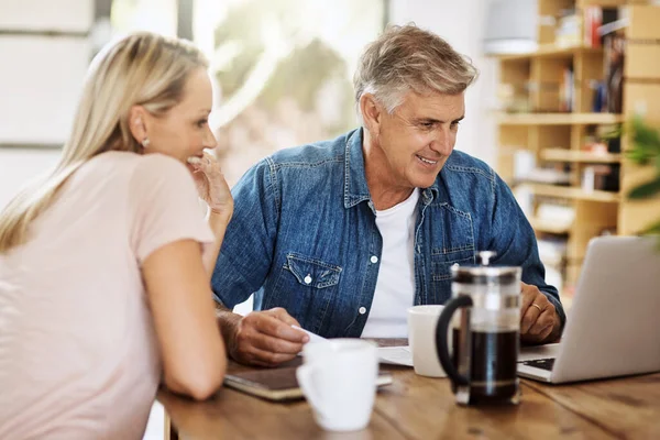 Much Easier Thought Mature Couple Enjoying Some Coffee Morning —  Fotos de Stock