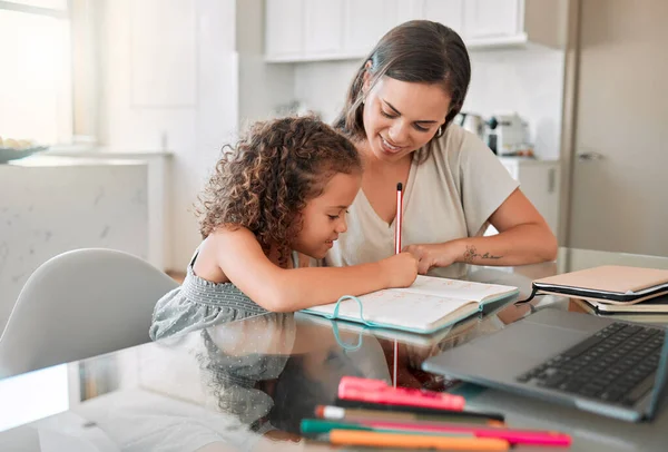 Family Education Distance Learning Mother Helping Her Child Student Her — Foto Stock