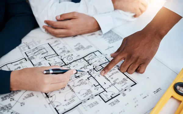 Architect People Working Architecture Design Blueprint Floor Plan Engineering Paper — Stock Fotó
