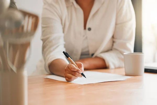 Writing Paperwork Contract Woman Holding Pen Filling Out Application Form —  Fotos de Stock