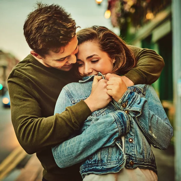 Your Arms Feel Safest Loving Young Couple Out Date — Fotografia de Stock