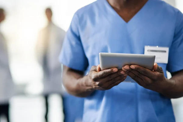 Good Health His Hands Doctor Using Digital Tablet His Colleagues — Fotografia de Stock