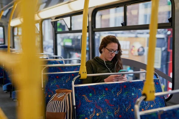Youre Gonna Text Take Bus High Angle Shot Attractive Young — Stok fotoğraf