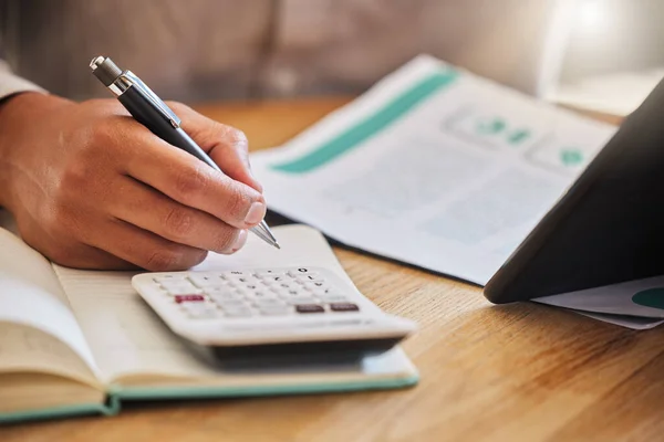 Accountant Financial Advisor Calculating Tax Expenses Budget Business Office Closeup — Stockfoto