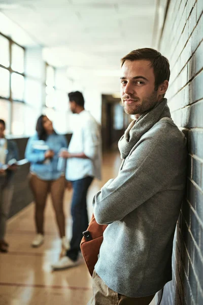 Confidence Campus Cropped Portrait Handsome Male University Student Standing His — Foto Stock